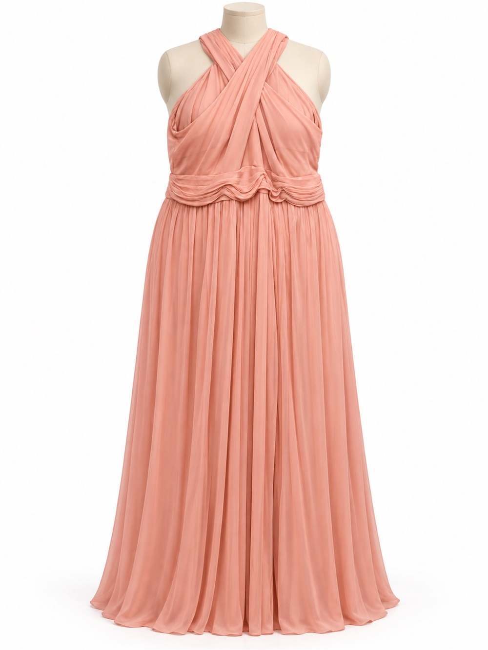 Sleeveless Cross-Front Chiffon Maxi Dress - Pink